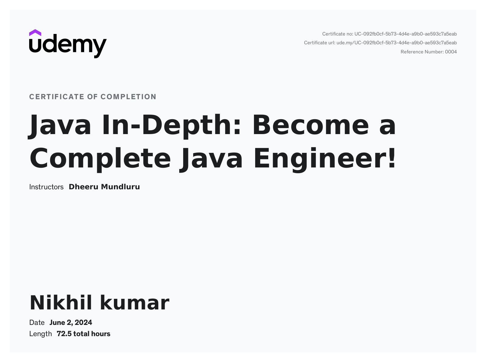 Java Certificate