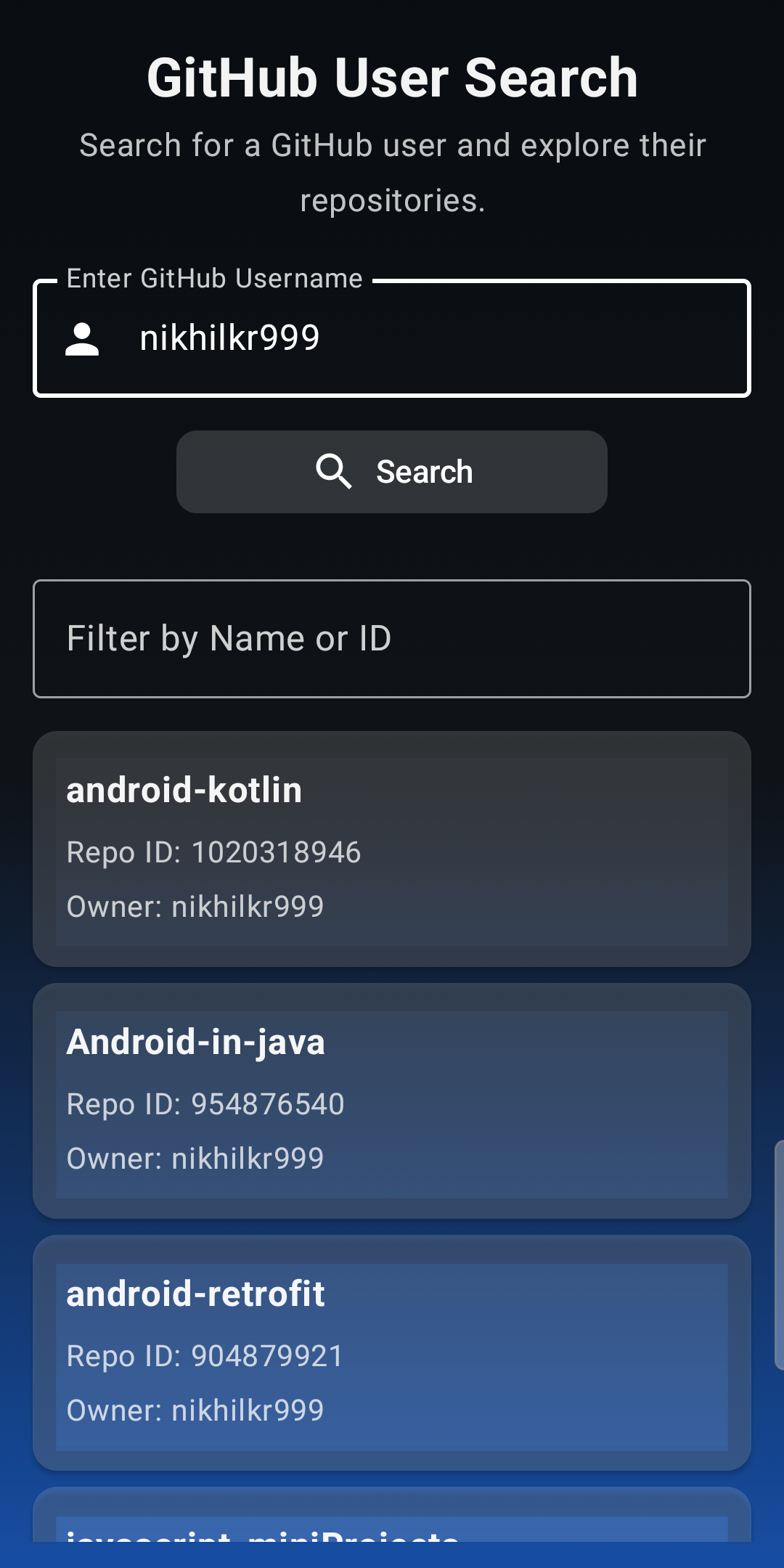 Github Search App Screenshot 3